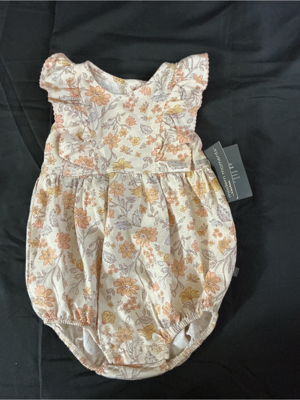 Baby Floral Ruffle Bodysuit in Cream and Peach